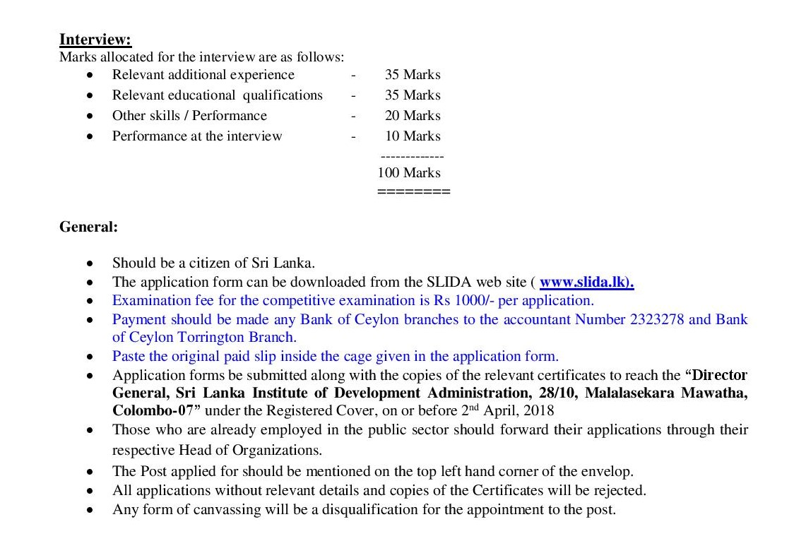 Management Assistant - Sri Lanka Institute of Development Administration (SLIDA)